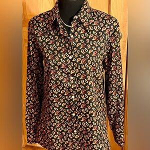 Donnkenny Paisley Blouse Black Red Librariancore Dark Academia VTG Top Med 8 10